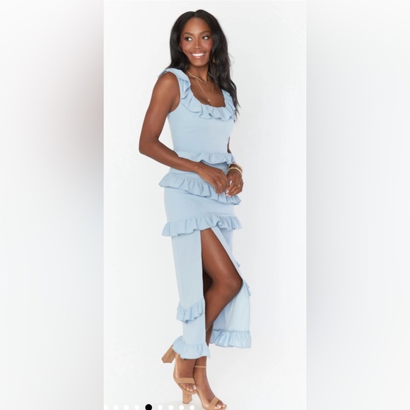 Show Me Your MuMu NWOT Greta Dress in Steel Blue Stretch - Picture 4 of 16